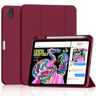 Imagem de Capa para iPad (A16) 11ª geração 27.9 cm 2025, DJ&RPPQ com suporte para lápis - [despertar/hibernar automaticamente] Capa fina dobrável com capa traseira de TPU macio - vermelho vinho