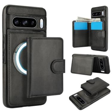 Imagem de Carteira removível para Google Pixel 8 Pro, compatível com Magsafe, capa de carregamento sem fio com suporte para cartão, compartimento para dinheiro, suporte 2 em 1 à prova de choque (preto)