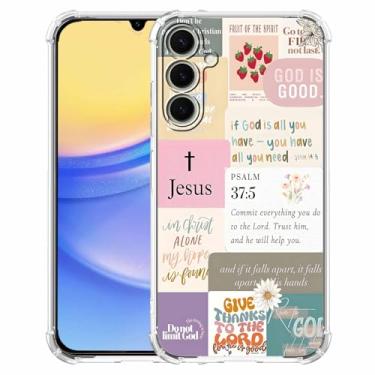 Imagem de mehidpur Citações Cristãs Estética Vintage Jesus Versículo da Bíblia Padrão Colagem, Capa Amortecedora TPU Macio para Samsung Galaxy A15, #7