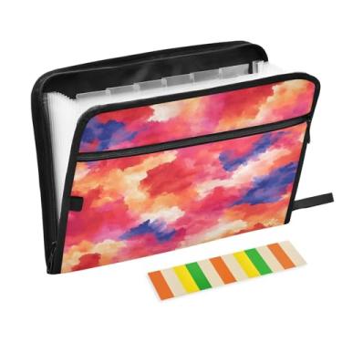 Imagem de CEBUGI Pasta expansível de 13 bolsos, impermeável, sanfonada, organizador de arquivos com etiquetas tamanho A4, organizador de documentos de papel para escola, material de escritório, vermelho