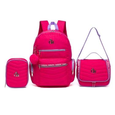 Imagem de Kit Mochila Escolar Lancheira Térmica Estojo Feminina 36 Litros Juvenil Guelph-Feminino
