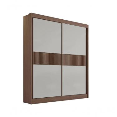 Imagem de Guarda Roupa Solteiro Santorini 2 Portas Ripado 3 Gavetas Com Pés - D' Doro Castanho/off White/ripado