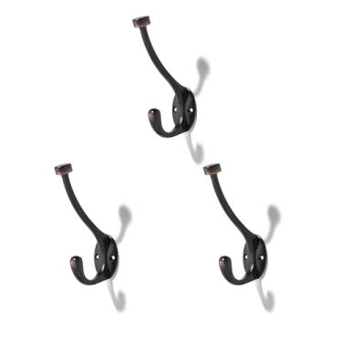 Imagem de CABDM O pacote com 3 ganchos para casacos resistentes são adequados para sobretudos, chapéus, chaves/bolsas/roupões de banho, e os ganchos de bronze polido a óleo são adequados para uso doméstico e
