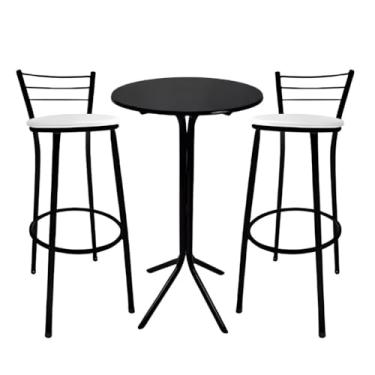 Imagem de Jogo Mesa Bistrô MDF Aço C/ 2 Banquetas Altas Bar Cozinha Balcão Varanda (Branco)