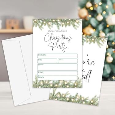 Imagem de OXRUN Convites de festa de Natal, 25 convites de jantar de Natal com envelopes para chá de panela, chá de bebê, festa de aniversário, cartões de convite dupla face para férias de inverno - E02
