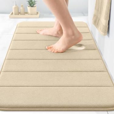 Imagem de OLANLY Tapete de banho listrado de espuma viscoelástica 76 x 50 cm, tapetes absorventes supermacios, secagem rápida, tapetes de chuveiro laváveis na máquina, tapete de banho, acessórios de decoração