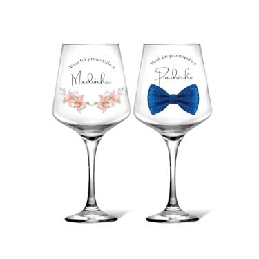 Imagem de 2 Taças De Vinho Agua Vidro Personalizada Padrinho Madrinha Convite Casamento Batizado Dindo e Dinda Presente Criativo Noivos Resistente