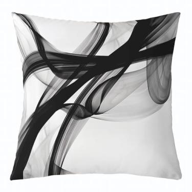 Imagem de Manfei Capa de almofada moderna abstrata branca e preta dupla face para decoração de quarto de crianças, meninos, meninas, arte de desenho animado da moda, capa de almofada simples para cama, sofá, 1