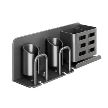 Imagem de Suporte de escova de dentes de alumínio montado na parede, compartimentos e copos, organizador de banheiro com economia de espaço para escovas de dentes elétricas e lâminas, design moderno de bronze