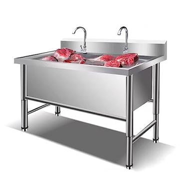 Imagem de Pia de restaurante comercial, pia de aço inoxidável independente, pia industrial de cozinha, pia utilitária, para garagem, restaurante, cozinha, lavanderia (100 x 60 x 80 cm)