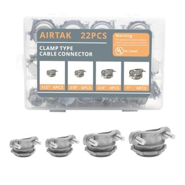 Imagem de Conectores de cabo tipo braçadeira para conduíte metálico, banhado a prata, proteção de cabo resistente para fios elétricos, 22 peças (3/20.3 cm, 1/5.1 cm, 3/10.2 cm, 2.5 cm), listado pela UL
