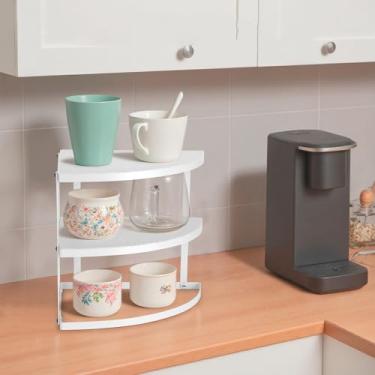 Imagem de ROFAY Organizador de placa de prateleira de canto de metal de 3 camadas para balcão e armário de cozinha, rack de canto para pratos, pratos, despensa e armazenamento de banheiro, aço resistente à