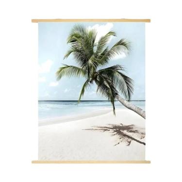 Imagem de Pintura Em Tela De Madeira Com Tema De Praia, Gaivota, Árvore, Ponte E