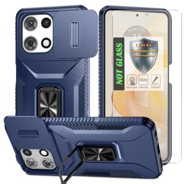 Imagem de Capa para Moto G 5G 2025, com capa de lente de câmera deslizante, protetor de tela HD, suporte de anel giratório de 360°, capa protetora à prova de choque de grau militar AYMECL para Motorola Moto G