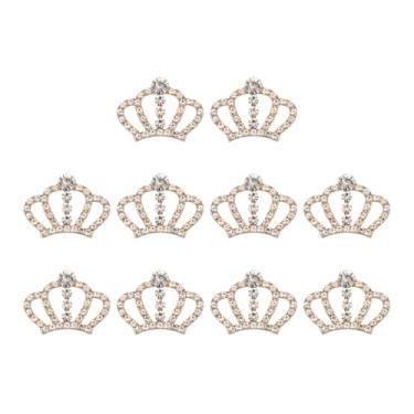 Imagem de Generic 10 pingentes de coroa, 3,3 cm x 2,5 cm, mini enfeites de coroa de cristal de strass de metal em massa, faça você mesmo, capa de telefone feita à mão, decoração de roupas, festa, tom dourado