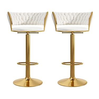 Imagem de Conjunto de 2 bancos de bar giratórios para Kitchen Island, cadeiras modernas de veludo com base dourada, bancos de bar ajustáveis para sala de jantar, clube, pátio, restaurante