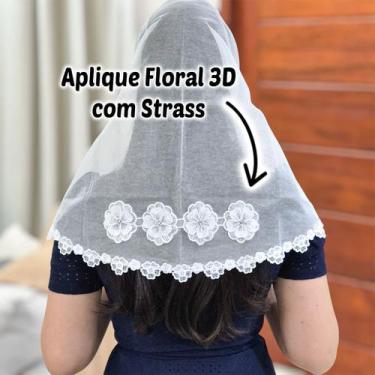 Imagem de Véu Ccb Aplique 3D Com Pedras Strass Congregação Cristã Adulto (Maísa)