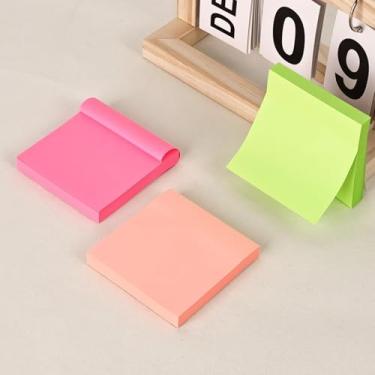 Imagem de 3 pacotes de notas adesivas 7 x 7 cm, almofadas autoadesivas de cores brilhantes, fáceis de colocar para casa, escritório, caderno, 100 folhas/bloco (verde, rosa, vermelho)