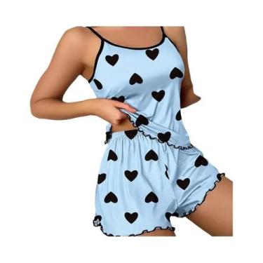 Imagem de Conjunto de Pijama Feminino Rosa com Estampa de Coração - Seda Gelada 
