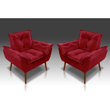 Imagem de Kit 02 Poltrona Opala Com Fibra Siliconada Suede Vermelho - CASA DA PO