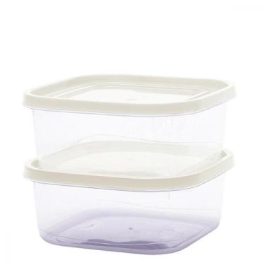 Imagem de Kit 2 Potes Marmitas Quadrados Vasilhas Plástico Hawaii Armazenar Alim