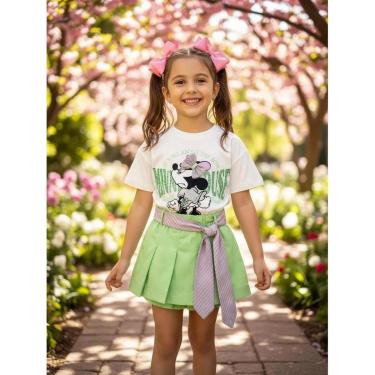Imagem de Conjunto Blusa e Shorts Saia Oliva Minnie Laço Animê-Feminino