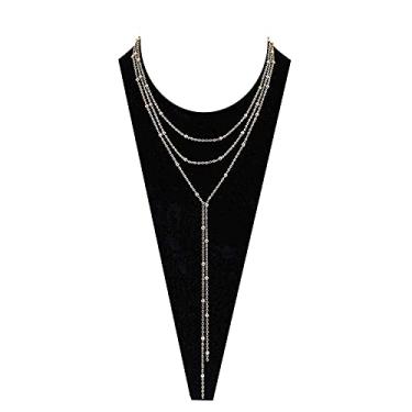 Imagem de Colar com pingente de borla de corrente longa com gargantilha de camada MOLOCH para mulheres, meninas, feito à mão, estação de contas, colar com pingente corrente joia colar Medium Dourado