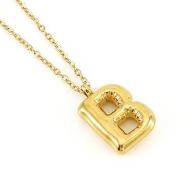 Imagem de Colar de Letra Bolha Personalizado para Mulheres, Colar Inicial Banhado a Ouro 18K com Corrente Cruzada em Aço Inoxidável, 45 cm, 26 Letras, Jóia de Moda e Presente Estiloso (dourado,B)