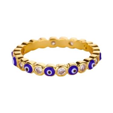 Imagem de Anel De Casamento Feminino Ajustável Em Aço Inoxidável Dourado Com Zir