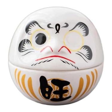 Imagem de FLCPJGV Pequena boneca Daruma de cerâmica japonesa, escultura em miniatura para decoração religiosa (Dharma) para festivais, Branco
