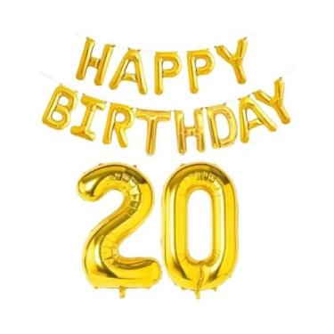 Imagem de Balões De Folha Dourados De Feliz Aniversário 15 Peças Decoração De Fe