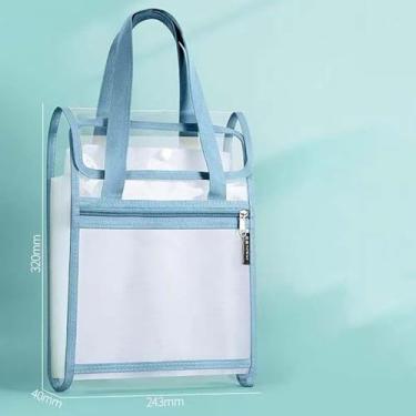 Imagem de Bolsa Portátil para Documentos A4 Impermeável Transparente com Compartimentos Multicamadas para Organização de Papéis, Pastas, Arquivos e Uso Diário (Azul)