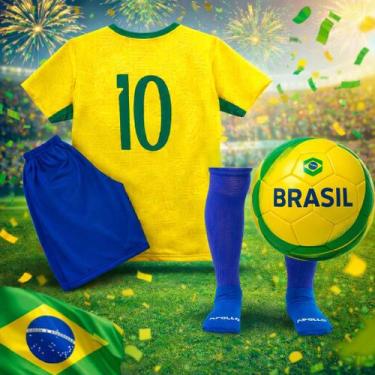 Imagem de Kit Conjunto Futebol Infantil Torcedor Brasileiro Meião Atoalhado Conf