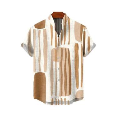 Imagem de Camisa De Linho Masculina De Verão Com Estampa Artística Em Cores, Man