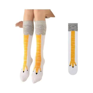 Imagem de Meias Longas Femininas Acima Do Joelho Com Estampa De Patas De Galinha