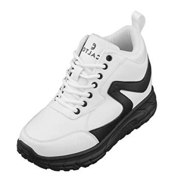 Imagem de CALTO Tênis masculino invisível que aumenta a altura – Botas de cano alto com cadarço – 10 cm mais alto, Branco/preto, 42