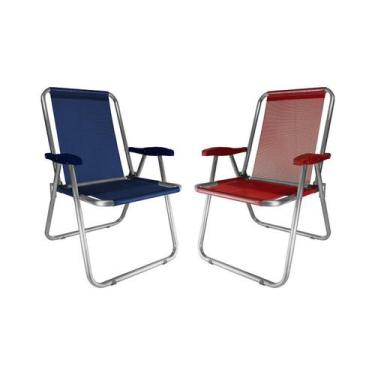 Imagem de Kit 2 Cadeira Max Alumínio Praia Piscina Camping Até 140 Kg Azul Marin