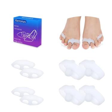 Imagem de Keroius 4 pares de corretor de joanete hallux valgus separador alisador anel duplo separador de dedo do pé de silicone espaçador de dedo grande protetor de joanete divisor de gel cuidados com os pés