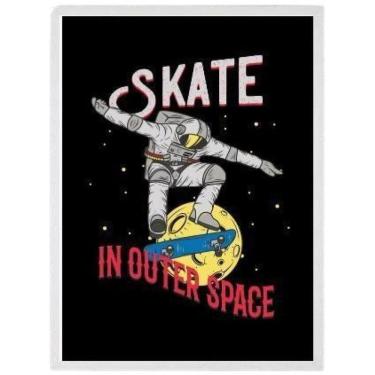 Imagem de Quadro Decorativo Astronauta Skate 24X18Cm - Madeira Branca