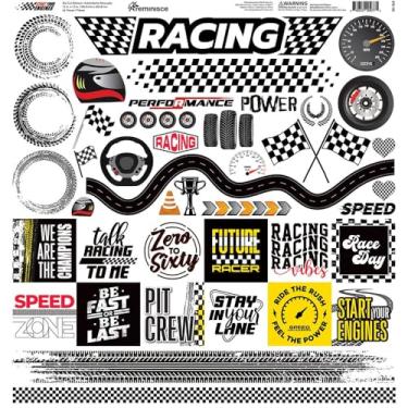 Imagem de Reminisce Coleção Racing - Adesivos de scrapbook de cartolina Start Your Engines de 30,5 cm x 30,5 cm