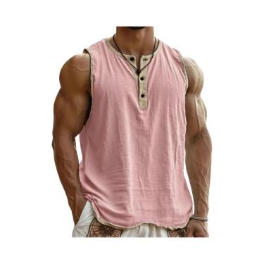 Imagem de Camiseta Sem Mangas Masculina Leve E Respirável Com Gola Henley Casual
