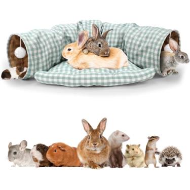 Imagem de BWOGUE Cama de túnel de coelho, tubos dobráveis 2 em 1, brinquedos com tapete removível para gatos, gatinhos, coelhos, porquinhos-da-índia, gatinhos (verde)