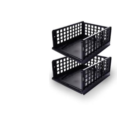 Imagem de Kit Organizador de Armário Empilhável - Caixa Organizadora Multiuso com Prateleira para Cozinha, Closet, Banheiro, Organização de Utensílios, Alimentos e Objetos Pequenos (1 Organizador Baixo)