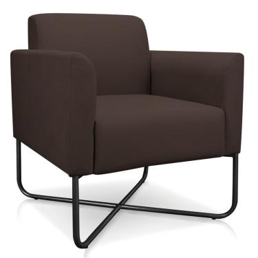 Imagem de Poltrona Decorativa Base Industrial X Preta Maressa S06 Suede Marrom - Ibiza