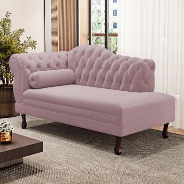 Imagem de Divã Recamier Chaise Longue Lavínia 150cm Capitonê Pés De Madeira Bouclê Rosé - Desk Design