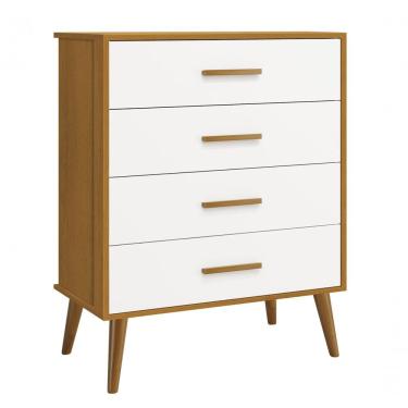 Imagem de Cômoda Gaveteira Retrô Isis Branco Fosco Com Savana - Moveisaqui