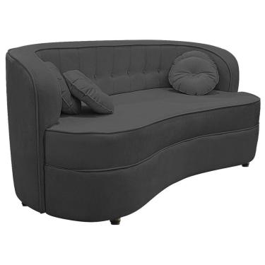 Imagem de Sofá Curvo 3 Lugares Orgânico Sala Recepção Escritório Decorativo Luxo Panamá 200cm Linho Cinza Escuro