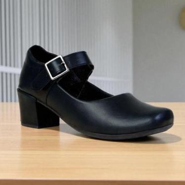 Imagem de Sapato Feminino Boneca com Fivela e Salto Bloco Salto Grosso Delicado 