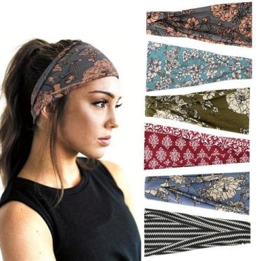 Imagem de Pacote com 6 faixas de cabelo elásticas com estampa boho para mulheres