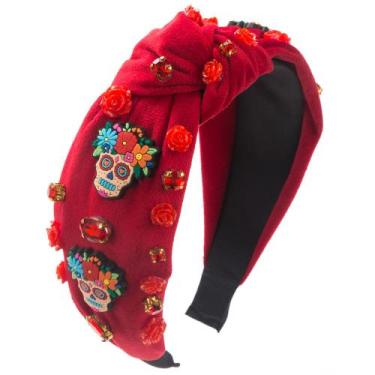 Imagem de Bandana Red Velvet Skull & Rose Halloween para adultos - taiyuanketanm